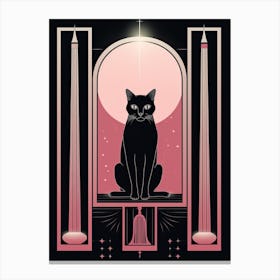The Moon Tarot Card, Black Cat In Pink 1 Canvas Print
