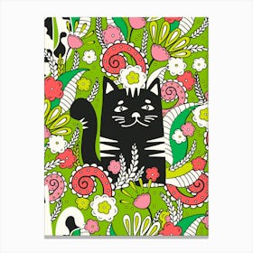 Kitten In The Spring Garden, Green background Canvas Print