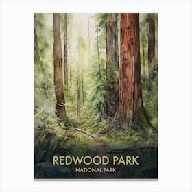 Redwood National Park Watercolour Vintage Travel Poster 1 Canvas Print