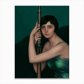 Woman With Shotgun, Vintage Dark Moody Woman Portrait Canvas Print