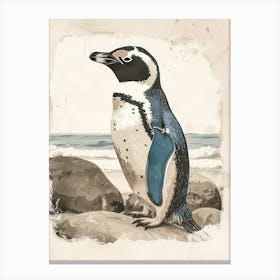 Adlie Penguin Boulders Beach Simons Town Vintage Botanical Painting 1 Canvas Print