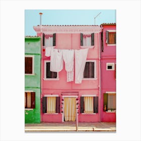 Pink Laundry Burano, Italy Canvas Print