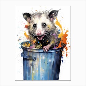  A Possum In Trash Can Vibrant Paint Splash 3 Canvas Print