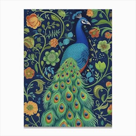Turquoise Tones Peacock Floral Wallpaper Canvas Print