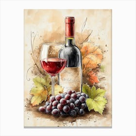 Watercolor Of Wine And Grapes Toile