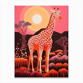 Giraffe With Trees In The Background Pink & Mustard 2 Canvas Print