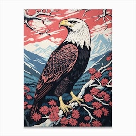 Vintage Bird Linocut Bald Eagle 4 Canvas Print