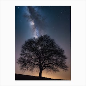 Lone Tree In The Night Sky 2 Canvas Print