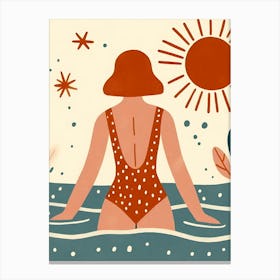 Brunette Woman In Swimsuit, Sun, and Beach - Into the water I go (redhead) Canvas Print