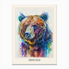 Grizzly Bear Colourful Watercolour 3 Poster Canvas Print