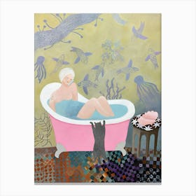 Woman In A Pink Bath Canvas Print