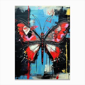 Butterfly red, blue and black in Basquiat's Style Canvas Print