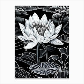 Water Lily Wildflower Linocut 2 Canvas Print