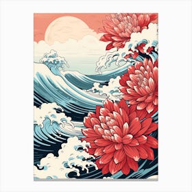 Great Wave With Dahlia Flower Drawing In The Style Of Ukiyo E 2 Canvas Print