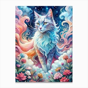 Fantasy Cat Watercolor Cosmic Cat Canvas Print