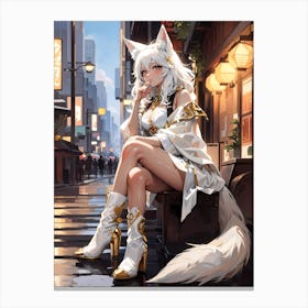 Anime Girl With White Fur Canvas Print