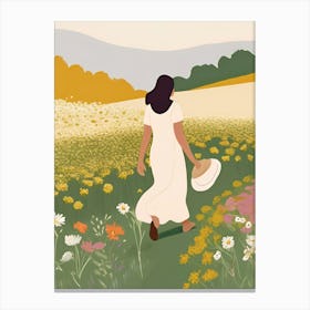 Woman Walking Through A Field Of Flowers 1 Canvas Print