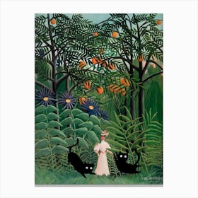 Cats In Famous Gardens Henri Rousseau Woman Walking In An Exotic Forest Canvas Print