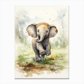 Elephant Painting Playing Soccer Watercolour 1 Canvas Print