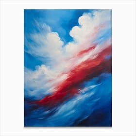 Abstract Painting Featuring Voluminous Red And White Clouds Floating Whimsically In A 3 Dimensional Canvas Print