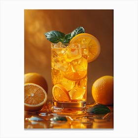 Orange Juice On A Wooden Table Canvas Print