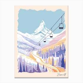 Poster Of Zermatt   Switzerland, Ski Resort Pastel Colours Illustration 1 Canvas Print