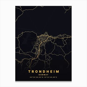 Trondheim Norway Black And Gold Map Canvas Print