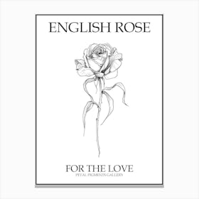 English Rose Black And White Line Drawing 22 Poster Canvas Print