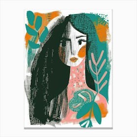 Portrait Of Woman With Leaves Canvas Print