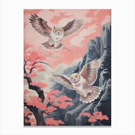 Vintage Japanese Inspired Bird Print Great Horned Owl 3 Canvas Print