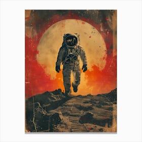 Space Odyssey: Retro Poster featuring Asteroids, Rockets, and Astronauts: Spaceman On The Moon Canvas Print