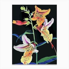 Neon Flowers On Black Foxglove 2 Canvas Print