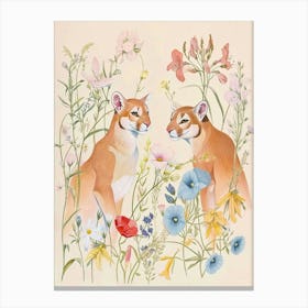 Folksy Floral Animal Drawing Cougar Canvas Print