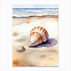 Seashell on the beach, watercolor painting 11 Canvas Print