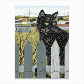 Black Cat Behind The Fence Canvas Print