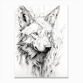 Red Wolf Line Drawing 3 Canvas Print