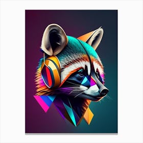 Raccoon Wearing Headphones Modern Geometric Canvas Print