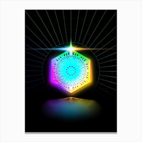 Neon Geometric Glyph in Candy Blue and Pink with Rainbow Sparkle on Black n.0439 Canvas Print