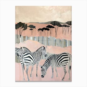 Zebras Pastels Jungle Illustration 2 Canvas Print