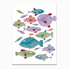 School of Spiral Fish [blue on white] Canvas Print