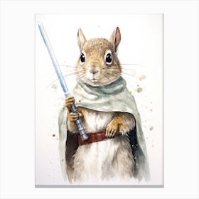 Baby Squirrel As A Jedi Watercolour 2 Canvas Print