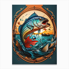 Portrait Of Getting Fish While Fishing Canvas Print