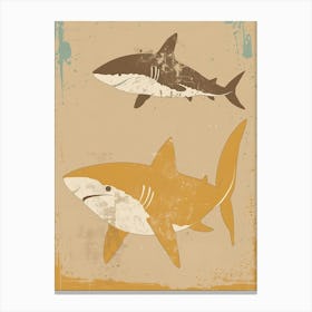Mustard Minimalist Sharks Canvas Print
