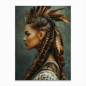 Native American Woman With Feathers Canvas Print