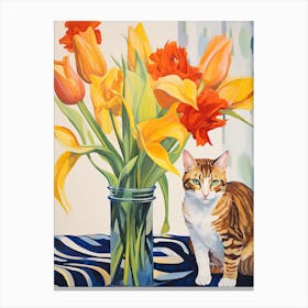 Daffodil Flower Vase And A Cat, A Painting In The Style Of Matisse 1 Canvas Print
