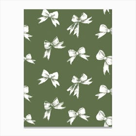 Green And White Bows 1 Pattern Canvas Print