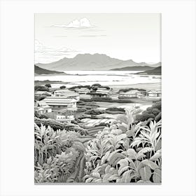 Ishigaki Island In Okinawa, Ukiyo E Black And White Line Art Drawing 3 Canvas Print