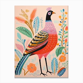 Pink Scandi Pheasant 1 Canvas Print