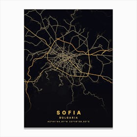 Sofia Bulgaria Black And Gold Map Canvas Print