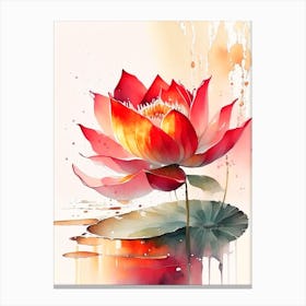 Red Lotus Storybook Watercolour 3 Canvas Print